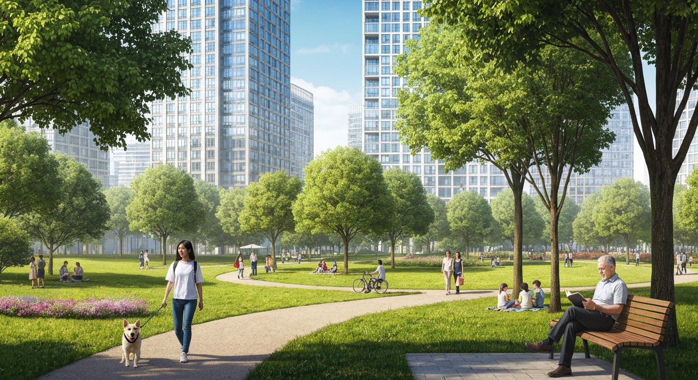 City park with nearby apartments